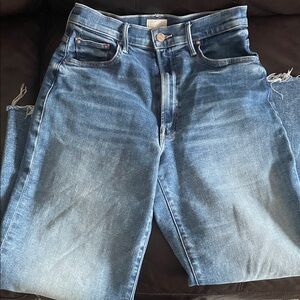 MOTHER Blue Frayed Hem Jeans, 28